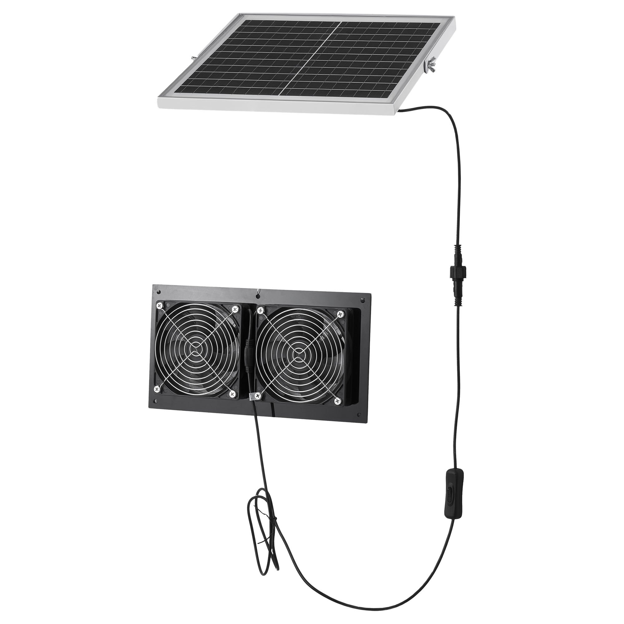 VEVOR Solar Powered Fan, 15W Solar Panel with 2 Fans, Adjustable Solar Panel Angle, 2668 RPM High-Speed, Flexible Installation, Fast Air Exchange for Greenhouse, Grow Tents, Chicken Coops, Shelters