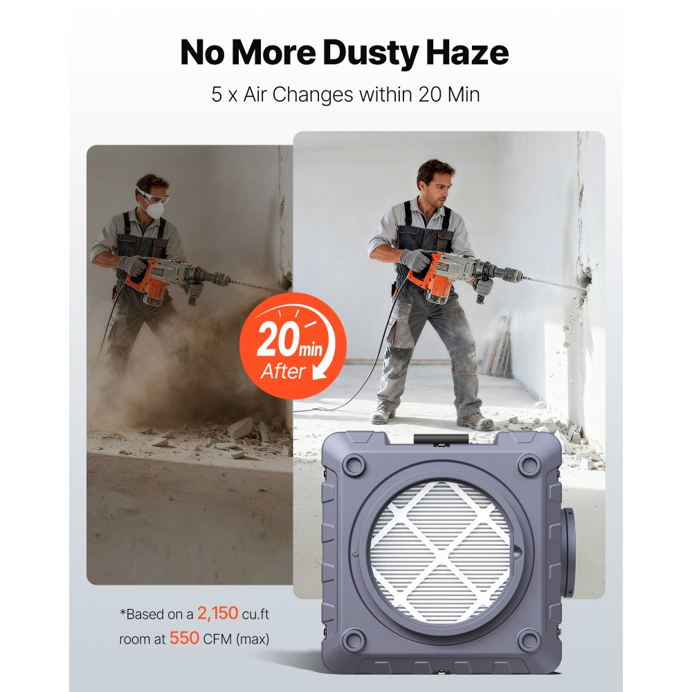 VEVOR Air Purifier with 3 Stage Stackable Negative Air Machine 550 CFM