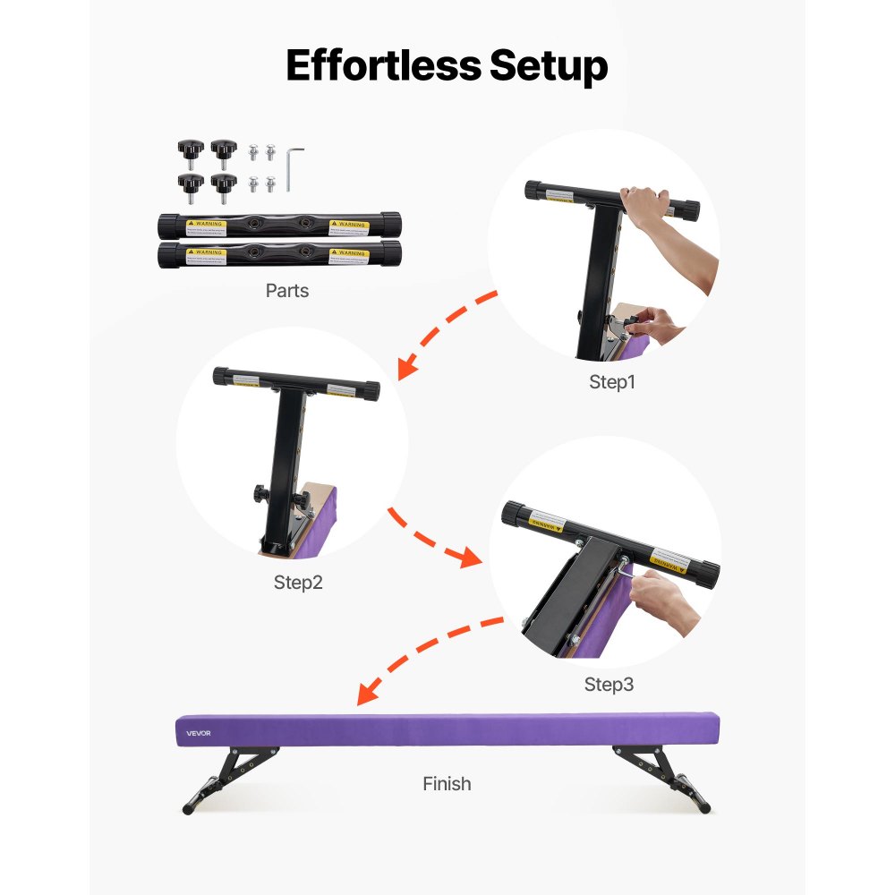 VEVOR Adjustable Balane Beam for Kids, 8FT Gymnastics Beam, High and Low Floor Beams of 5 Adjustable Heights for All Gymnastic Levels, Professional Gymnastic Equipment for Home and Gym Center, Purple