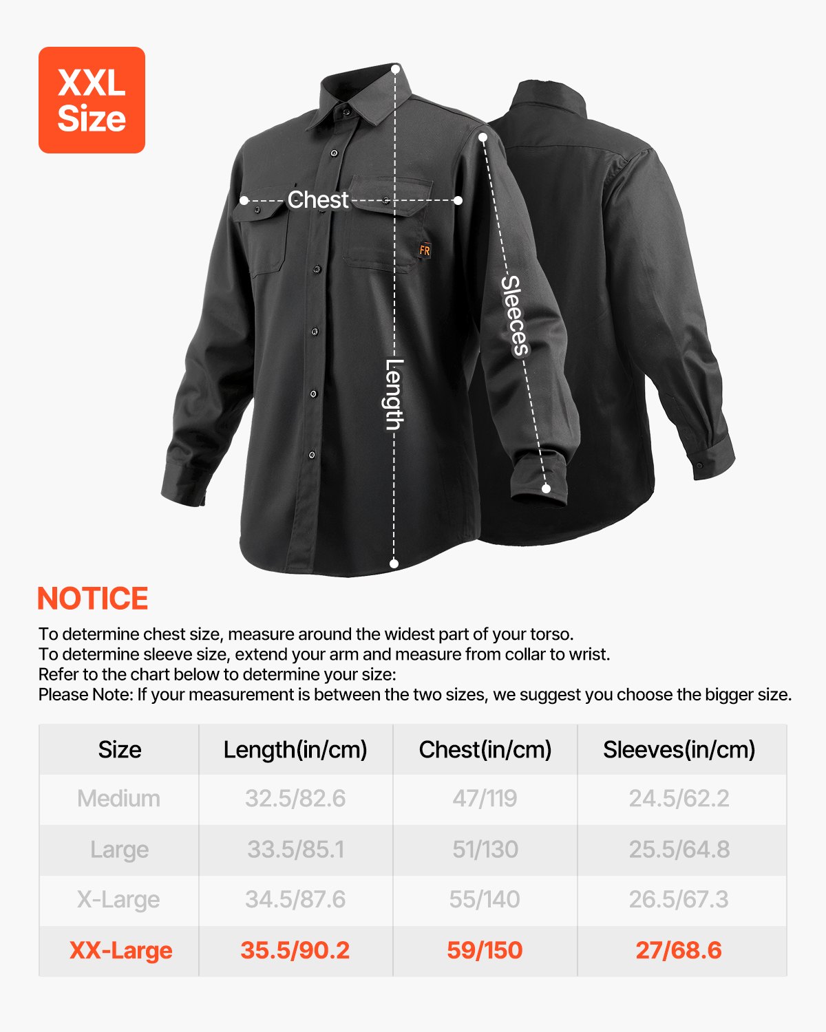 VEVOR vlamvertragende lasjas, FR-werkjas voor heren, machinewasbaar hittebestendig katoenen lasshirt, voldoet aan ATPV-norm 9,2 cal/cm² vlamboogclassificatie - maat XXL, zwart