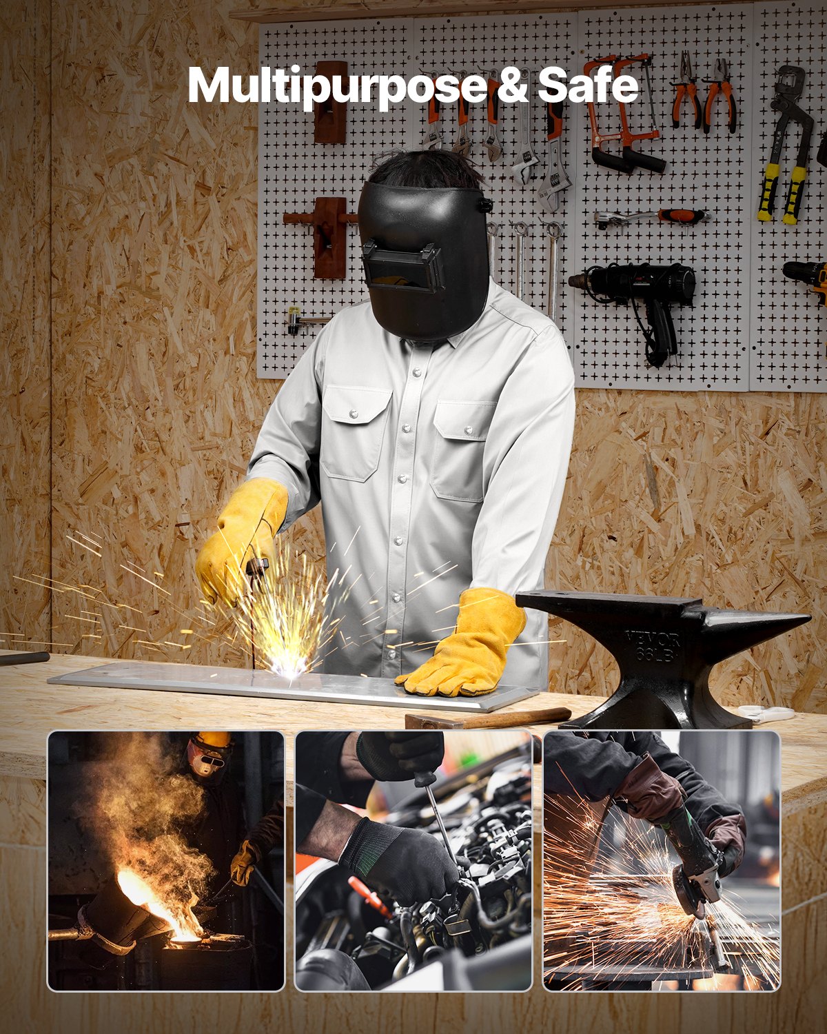 VEVOR FR werkjas voor heren, vlamvertragende lasjas, machinewasbaar hittebestendig katoenen lasshirt, voldoet aan ATPV 9,2 cal/cm² vlamboogclassificatie - maat XL, grijs