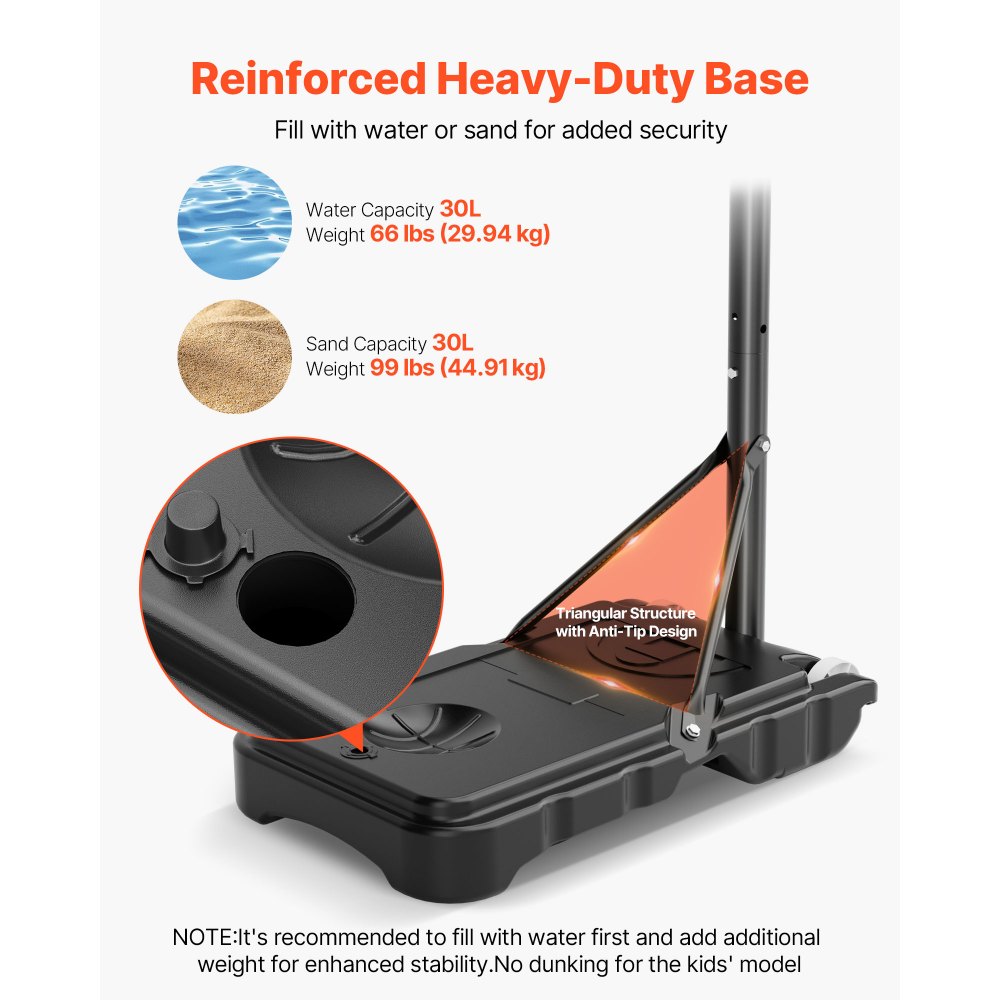 VEVOR Draagbare basketbalstandaard, 1,6 tot 2,1 m hoogte verstelbare basketbalring, verstelbaar basketbalsysteem met nylon net en wielen, draagbare backboardset voor terras aan het zwembad