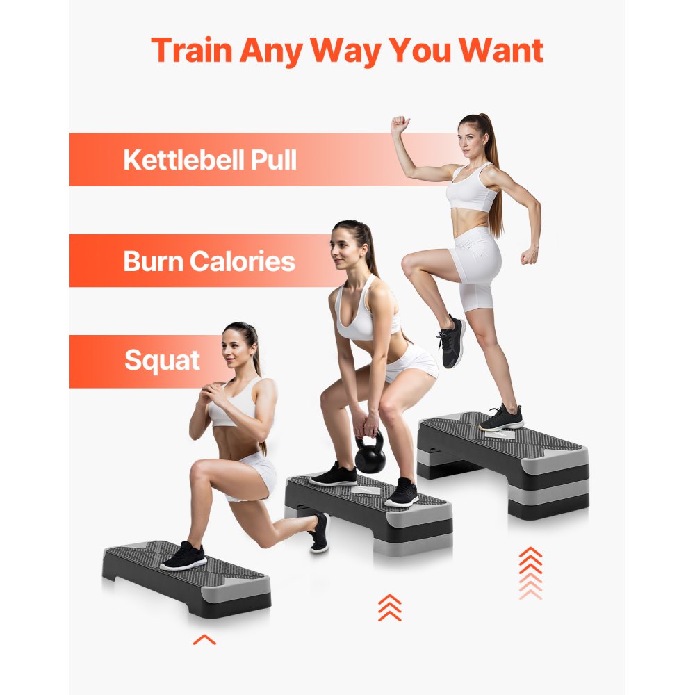 VEVOR Aerobic Stepper, in hoogte verstelbaar trainingsbord (10,16-20,32 cm), stepper fitnessapparaat met een draagvermogen van 250 kg, antislip trainingsbank voor thuisgym, cardio- en krachttraining, grijs