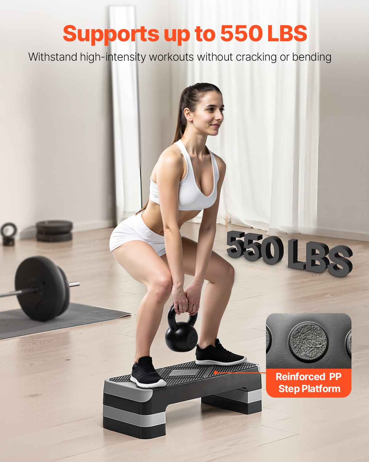VEVOR Aerobic Stepper, in hoogte verstelbaar trainingsbord (10,16-20,32 cm), stepper fitnessapparaat met een draagvermogen van 250 kg, antislip trainingsbank voor thuisgym, cardio- en krachttraining, grijs