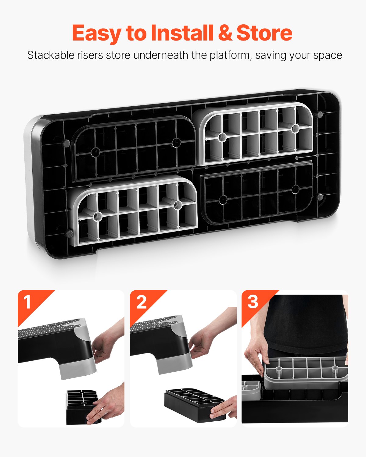 VEVOR Aerobic Stepper, in hoogte verstelbaar trainingsbord (10,16-20,32 cm), stepper fitnessapparaat met een draagvermogen van 250 kg, antislip trainingsbank voor thuisgym, cardio- en krachttraining, grijs