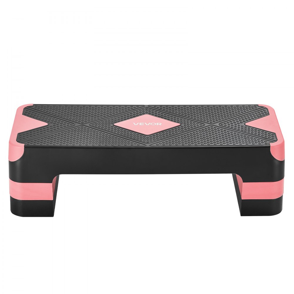 VEVOR Aerobic Exercise Step Platform, 28-Inch Workout Aerobic Stepper, Height Adjustable Fitness Training Step Deck Trainer with 4 Risers, Non-Slip Surface Bench for Home Gym Cardio Strength, Red