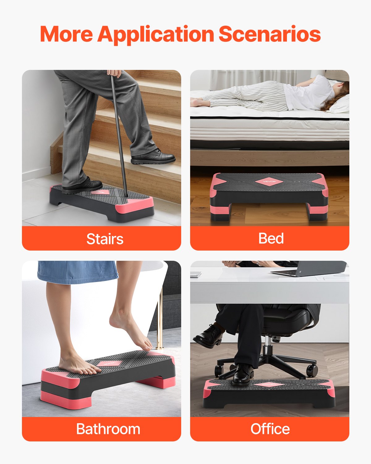 VEVOR Aerobic Exercise Step Platform, 28-Inch Workout Aerobic Stepper, Height Adjustable Fitness Training Step Deck Trainer with 4 Risers, Non-Slip Surface Bench for Home Gym Cardio Strength, Red