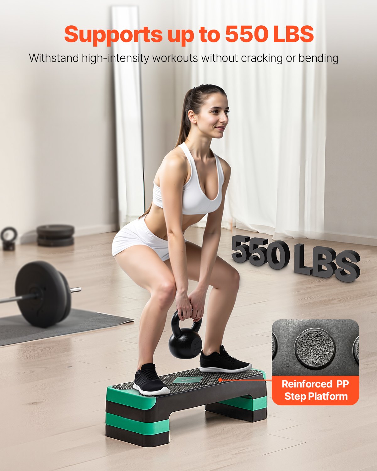 VEVOR Aerobic Step Board Hoogteverstelbaar Trainingsbord (10,16-20,32 cm) Stepper Fitness met 250 kg draagvermogen Antislip oppervlak Bank voor thuisgym Cardio Krachttraining Groen