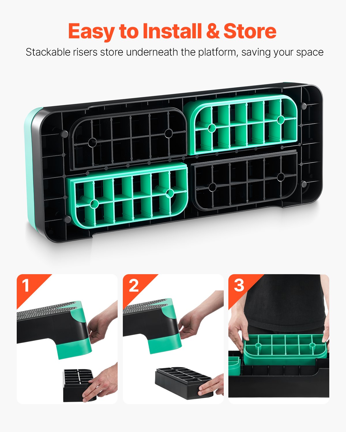 VEVOR Aerobic Step Board Hoogteverstelbaar Trainingsbord (10,16-20,32 cm) Stepper Fitness met 250 kg draagvermogen Antislip oppervlak Bank voor thuisgym Cardio Krachttraining Groen