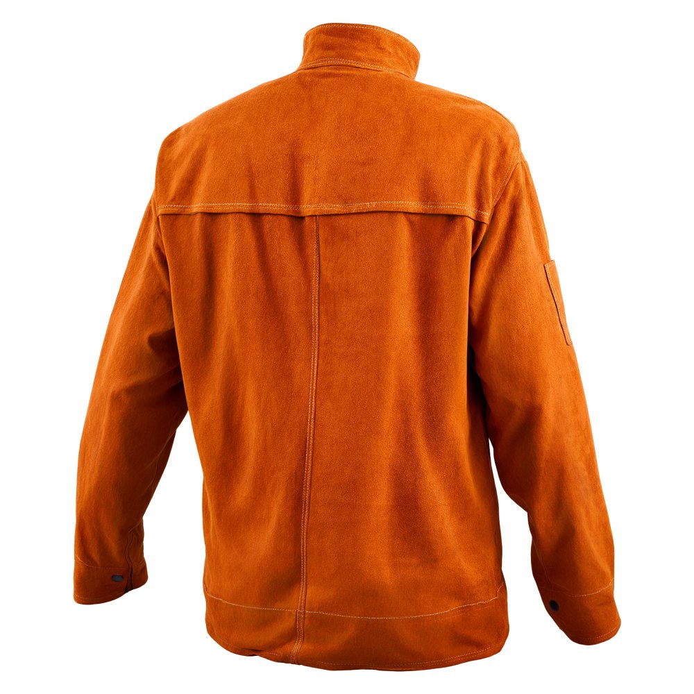 VEVOR Flame-Resistant Welding Jacket - XL Size, Heavy Duty Cowhide Leather Welding Jacket, Waterproof Heat-Resistant Safety Jacket with Snap Buttons, 4 Pockets & Adjustable Cuffs for Welder Steelworks