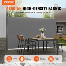 VEVOR side awning 180 x 350 cm side wall awning made of 180 g/m² polyester fabric with PU coating awning retractable handle with spring mechanism privacy screen privacy protection for balconies courtyards grey