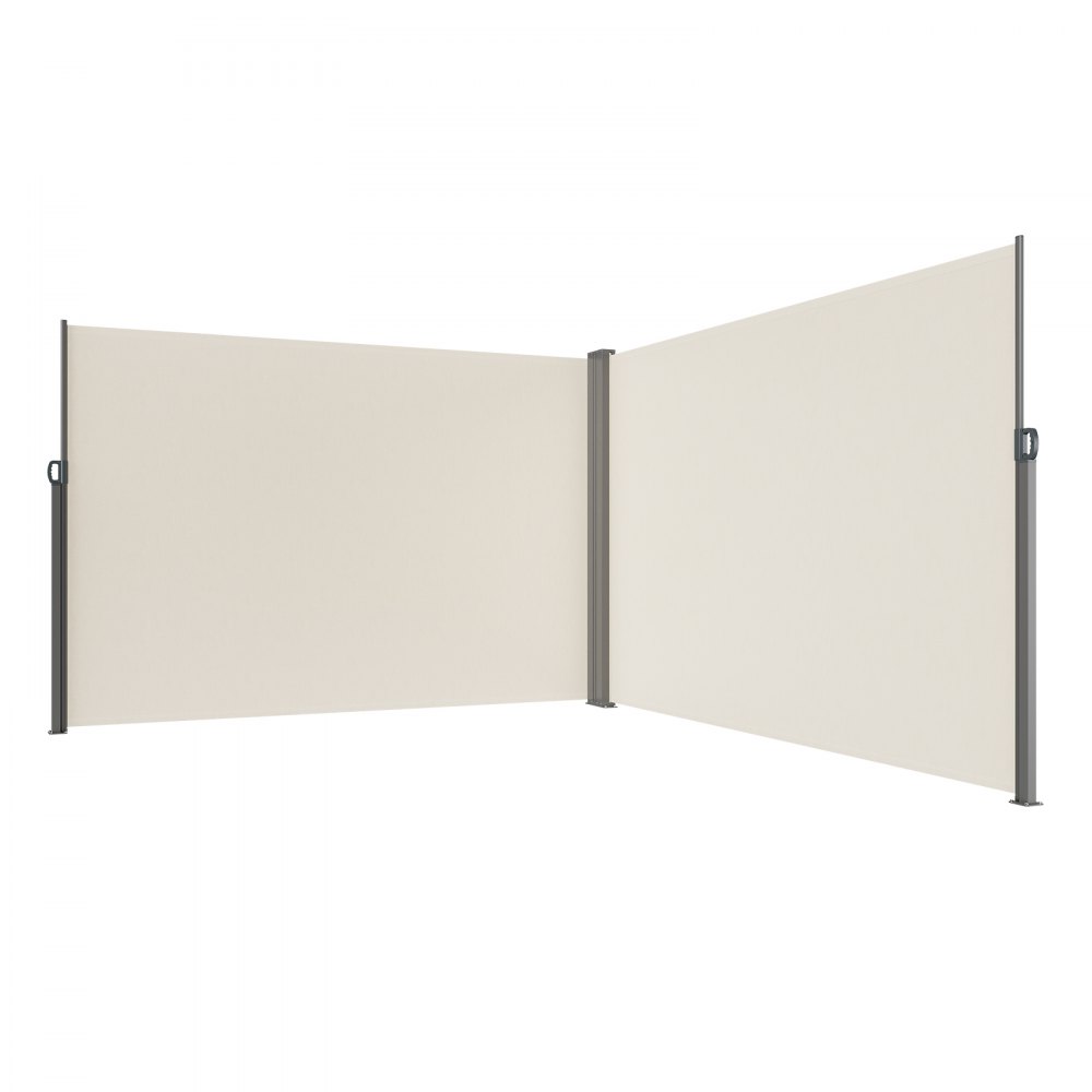 VEVOR Zijluifel 200 x 600 cm Zijwandluifel Gemaakt van 180 g/m² polyesterweefsel met PU-coating Luifel Uitschuifbare handgreep met veermechanisme Privacyscherm voor balkons Binnenplaatsen Beige