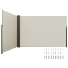 VEVOR zijluifel 200 x 600 cm zijwandluifel van 180 g/m² polyesterweefsel met PU-coating luifel uittrekbare handgreep met veermechanisme privacyscherm privacybescherming voor balkons binnenplaatsen beige