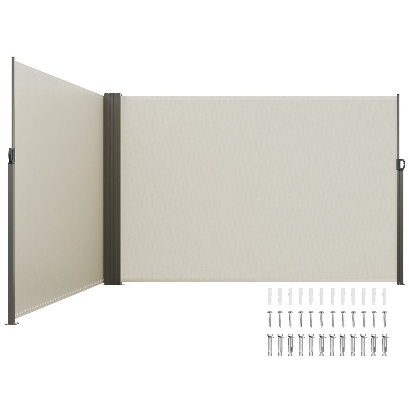 VEVOR Zijluifel 200 x 600 cm Zijwandluifel Gemaakt van 180 g/m² polyesterweefsel met PU-coating Luifel Uitschuifbare handgreep met veermechanisme Privacyscherm voor balkons Binnenplaatsen Beige