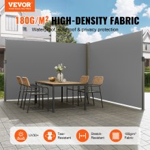 VEVOR side awning 200 x 600 cm side wall awning made of 180 g/m² polyester fabric with PU coating awning retractable handle with spring mechanism privacy screen privacy protection for balconies courtyards grey