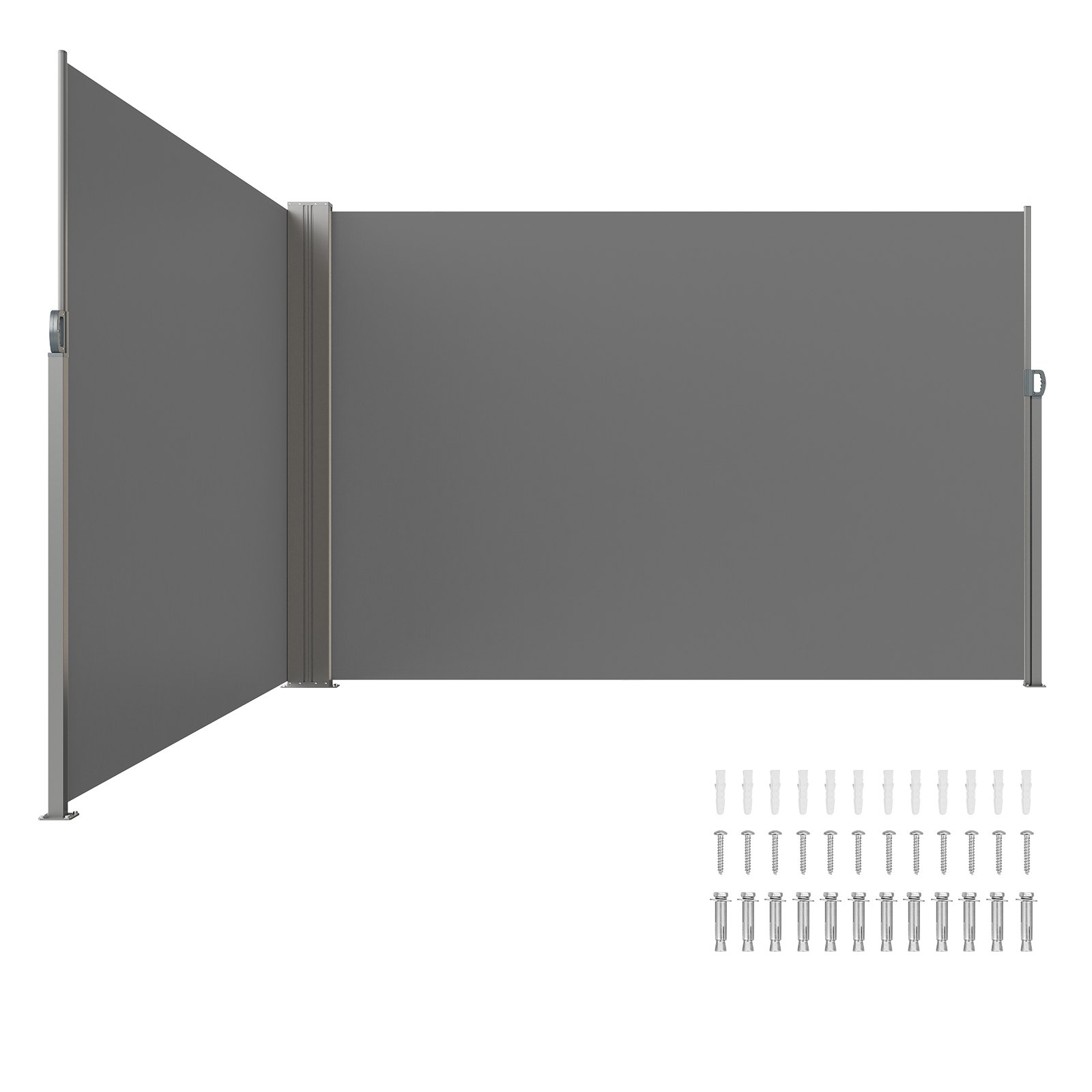 VEVOR Zijluifel 200 x 600 cm Zijwandluifel van 180 g/m² polyesterweefsel met PU-coating Luifel met uitschuifbare handgreep en veermechanisme Privacyscherm voor balkons en binnenplaatsen Grijs