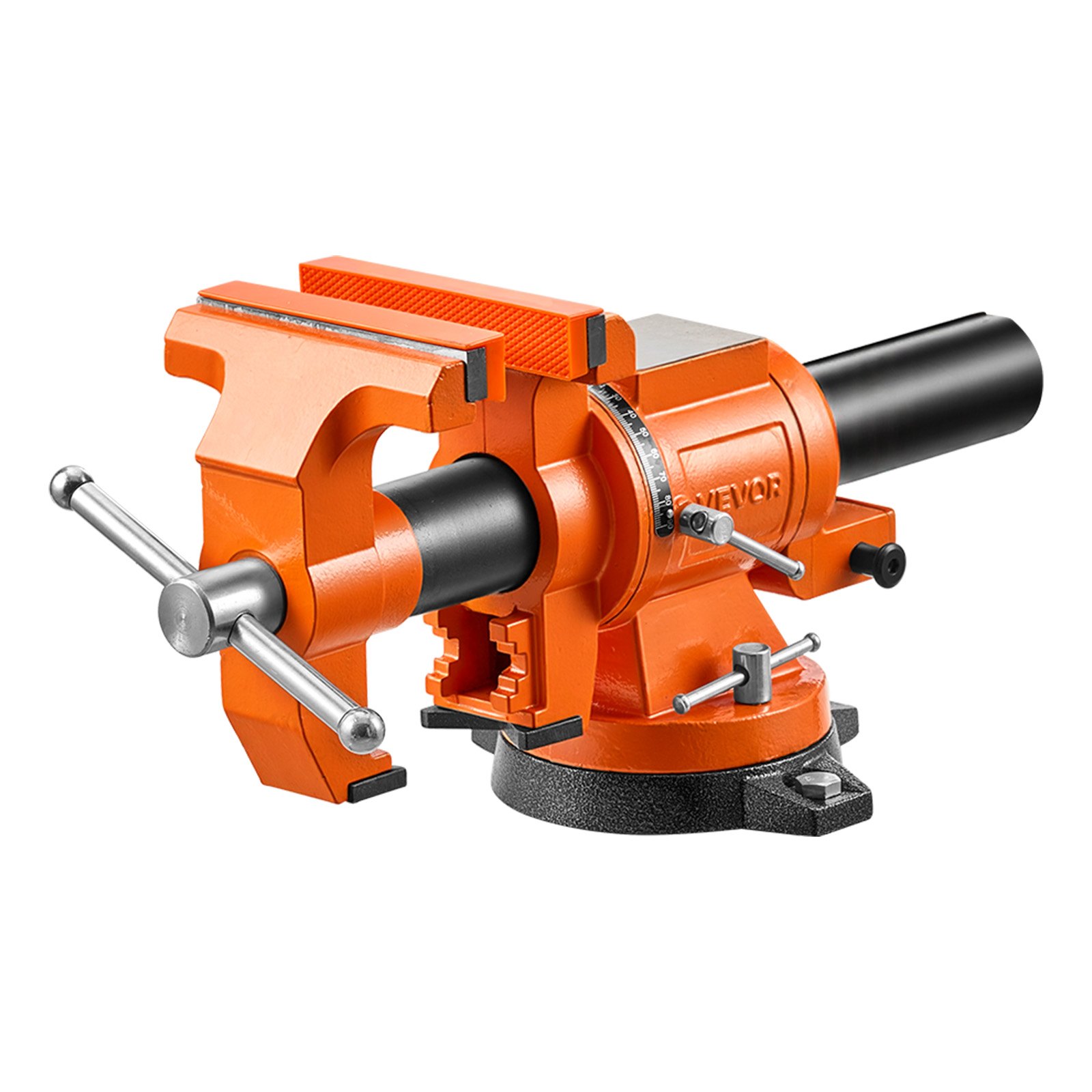 VEVOR werkbankschroef, 152 mm bekbreedte, 360° draaibaar, voor zagen, slijpen, boren en pijpsnijden, 20 kN klemkracht, met snelontgrendelingshendel, aambeeld, schroeven en moeren.