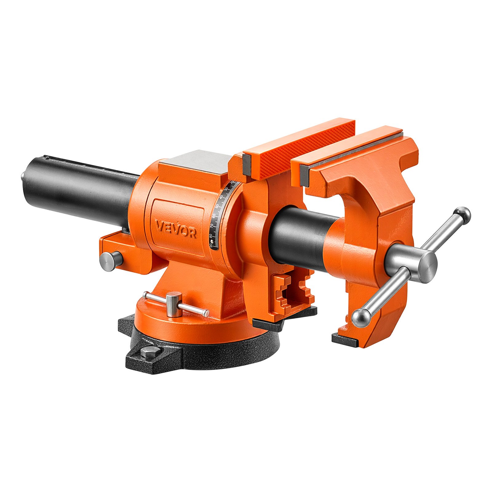 VEVOR werkbankschroef, 152 mm bekbreedte, 360° draaibaar, voor zagen, slijpen, boren en pijpsnijden, 20 kN klemkracht, met snelontgrendelingshendel, aambeeld, schroeven en moeren.