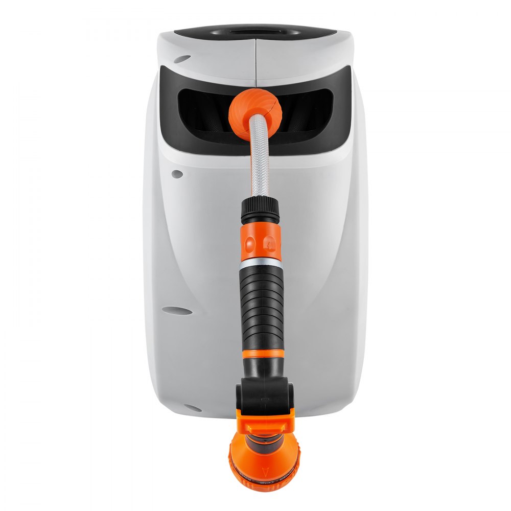 VEVOR Slanghaspel Water 25mx12mm met Wandmontage Draagbeugel Slanghaspel met 9-standen sproeikop & Tuinslang 180° Draaibaar Wandgemonteerde Slangbox met Automatische Oprolfunctie Bewatering Auto Wassen