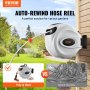 VEVOR Retractable Hose Reel, 115 ft x 1/2 inch, 180° Swivel Bracket Wall-Mounted, Garden Water Hose Reel with 9-Pattern Nozzle and 3 Fast Adaptors, Automatic Rewind, Lock at Any Length