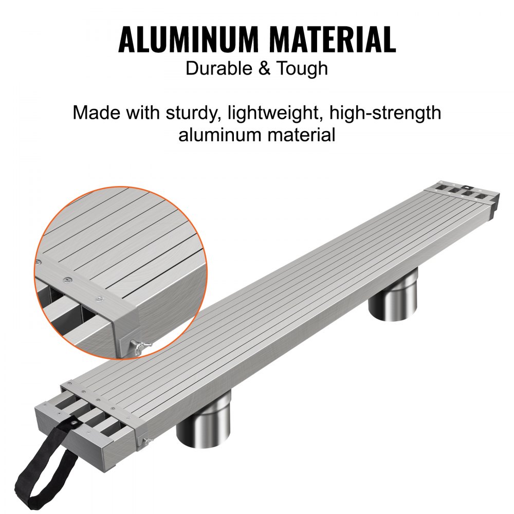 VEVOR Telescopische aluminium steigerwerkplank, 9-15 ft, draagvermogen 500 lbs, 12,5 inch brede aluminium steigerplank, uitschuifbare platformplank met antislipplatform, steigerladderaccessoire