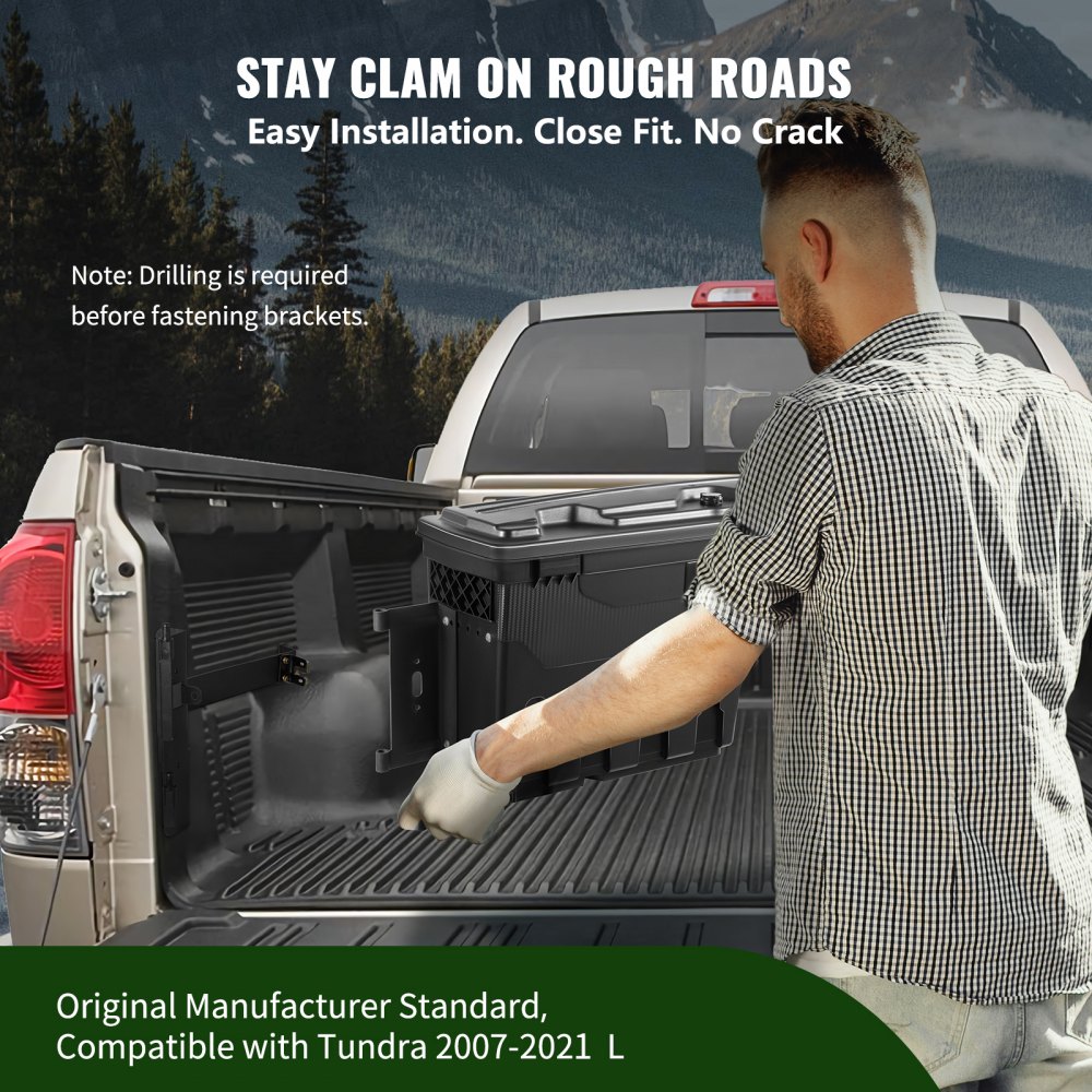 VEVOR Truck Bed Storage Box, Lockable Lid, Waterproof ABS Wheel Well Tool Box 6.6 Gal/20 L with Password Padlock, Compatible with Tundra 2007-2021, Driver Side, Black