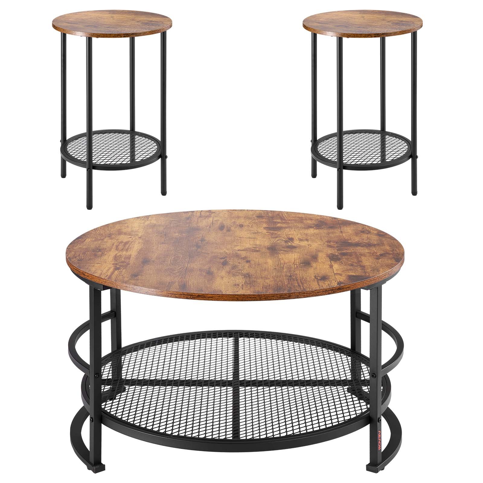 VEVOR 3-delige ronde salontafelset (800 x 465 mm), industriële salontafel met 2 ronde bijzettafels (40 x 60 cm), bijzettafelset met metalen poten, in elkaar schuifbare tafels voor kantoor, woonkamer, appartement