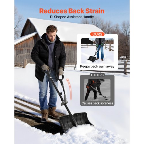 Sneeuwschuiver Sneeuwschuiver Sneeuwschuiver, zware rollende sneeuwschuiver, handduwploeg met verstelbare handgreep, voor looppaden, trottoirs, trappen, terrassen, patio's (kleur: B
