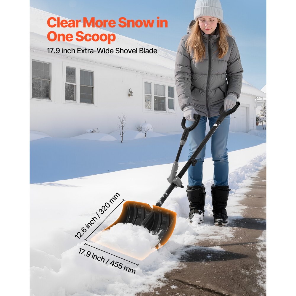 VEVOR Sneeuwschuiver, 455x320 mm Sneeuwruimer met D-vormige handgrepen en extra handgreep, Sneeuwschuiver, Sneeuwschep, Lichtgewicht sneeuwruimgereedschap voor tuin, auto, kamperen in de buitenlucht