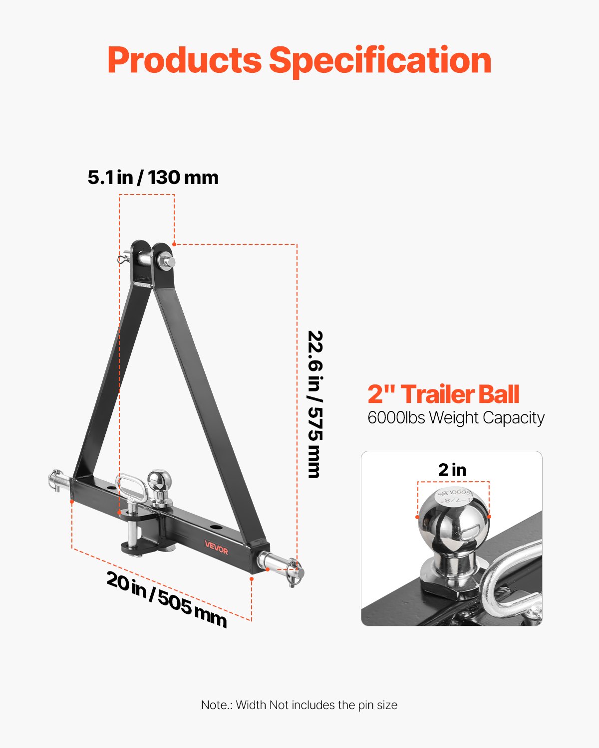 VEVOR 3 Point Hitch Receiver with 2 in Receiver, 3pt Quick Hitch Attachment, 6,000 lbs Capacity, Heavy Duty Tractor Tow Drawbar Adapter, Compatible with Kubota, Mahindra, John Deere, Massey Ferguson