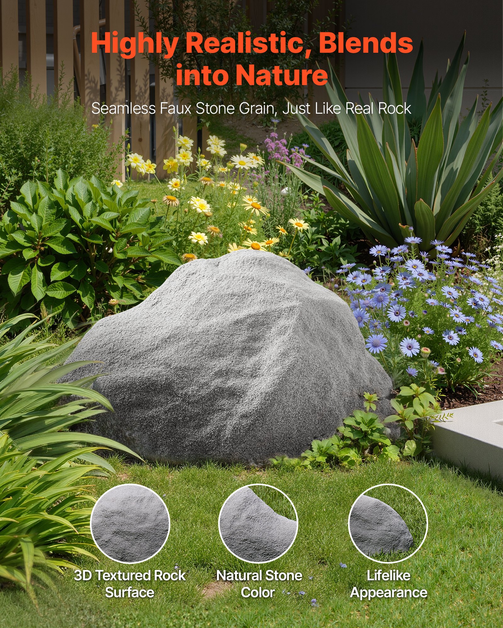VEVOR Faux Rock Cover, Outdoor Fake Rock Well Pump Cover, Realistic Natural Texture, Lightweight & Weather-Resistant Artificial Boulder for Landscaping Garden Yard Décor, Dark Grey, Medium Size
