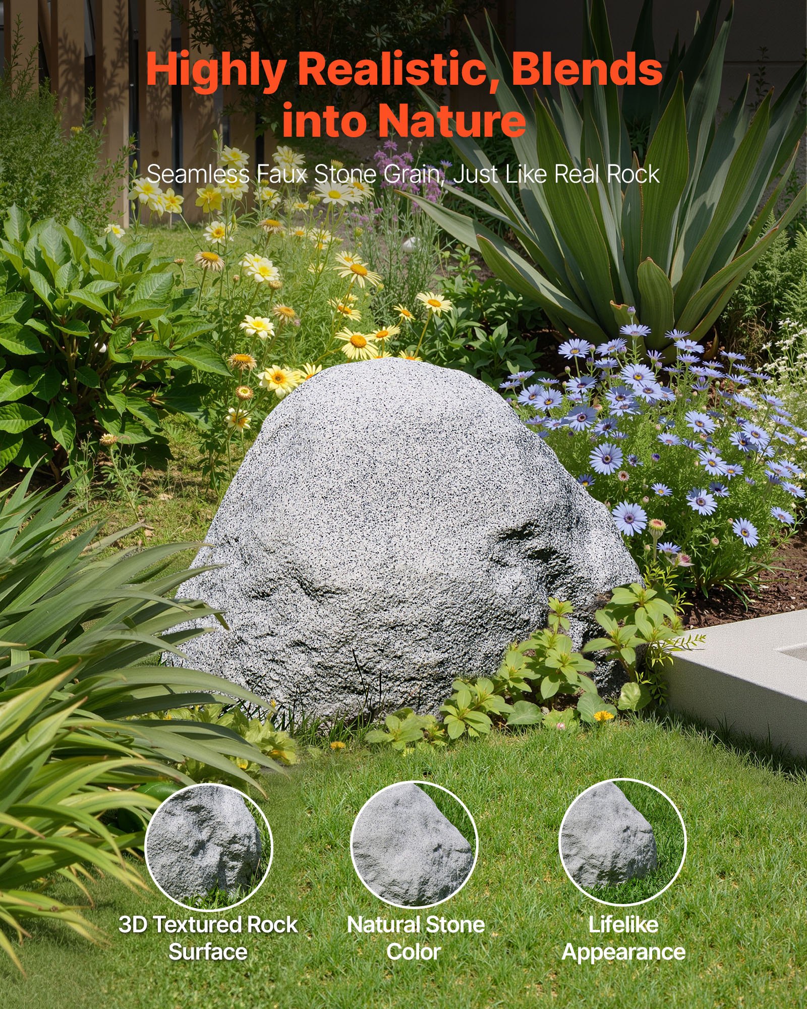 VEVOR Faux Rock Cover, Outdoor Fake Rock Well Pump Cover, Realistic Natural Texture, Lightweight & Weather-Resistant Polyresin Artificial Boulder for Landscaping Garden Yard Décor, Grey, Small Size