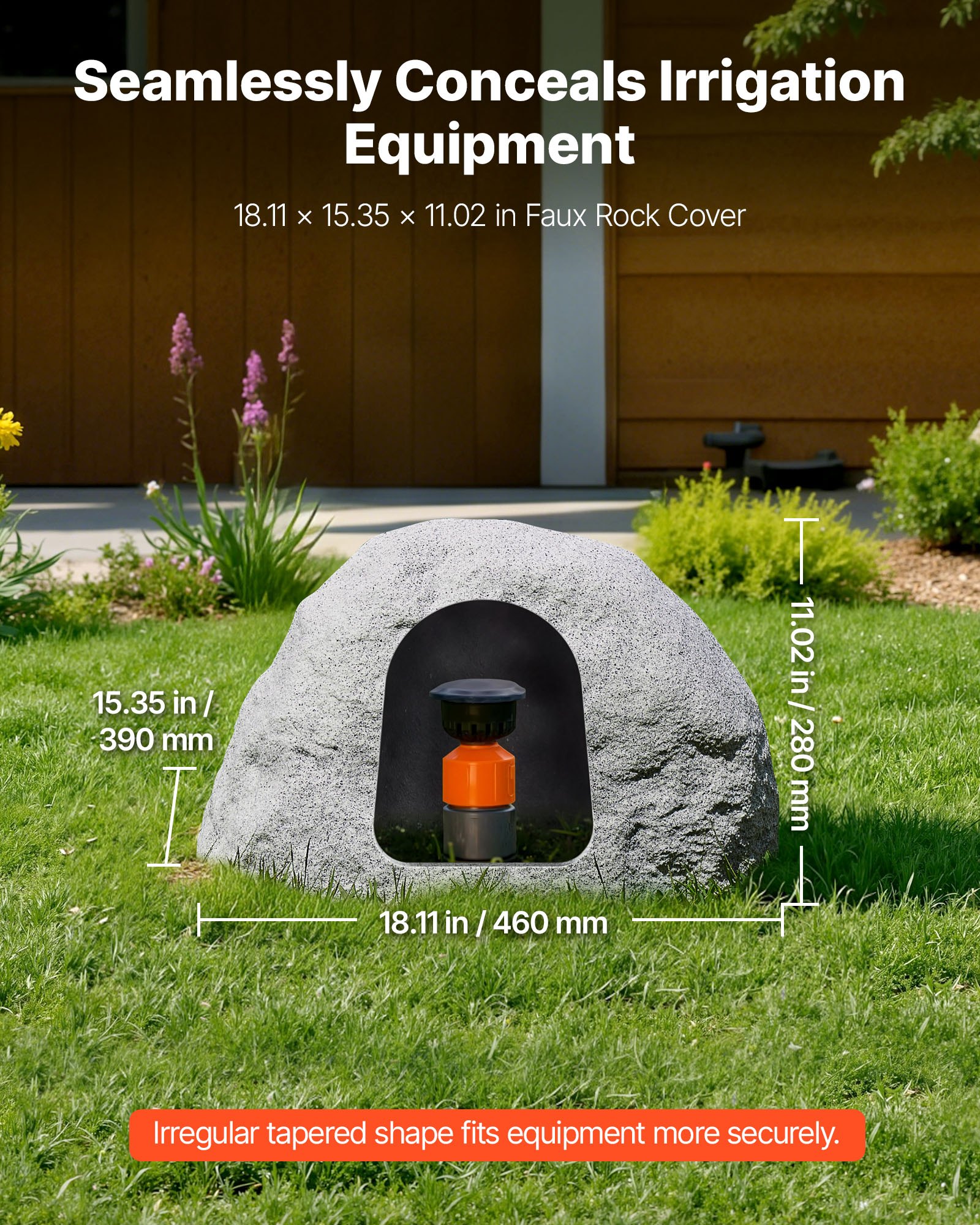 VEVOR Faux Rock Cover, Outdoor Fake Rock Well Pump Cover, Realistic Natural Texture, Lightweight & Weather-Resistant Polyresin Artificial Boulder for Landscaping Garden Yard Décor, Grey, Small Size