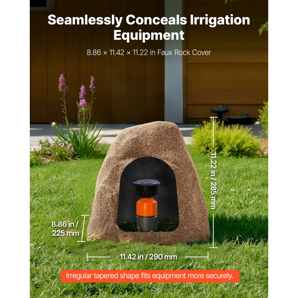 VEVOR Faux Rock Cover, Outdoor Fake Rock Well Pump Cover, Realistic Natural Texture, Lightweight & Weather-Resistant Artificial Boulder for Landscaping Garden Yard Décor, Sandy Brown, Small Size