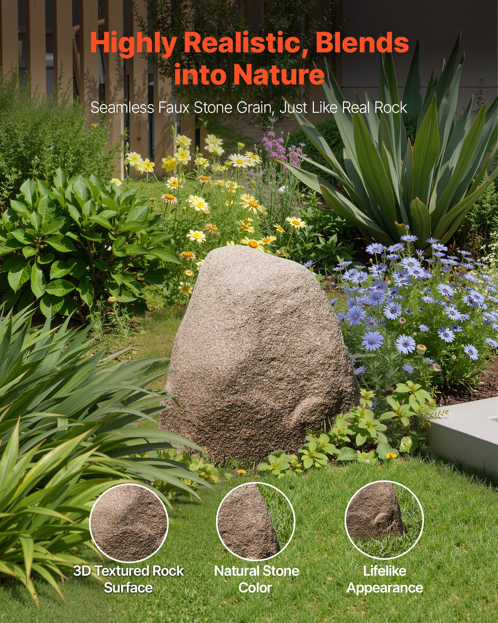 VEVOR Faux Rock Cover, Outdoor Fake Rock Well Pump Cover, Realistic Natural Texture, Lightweight & Weather-Resistant Artificial Boulder for Landscaping Garden Yard Décor, Sandy Brown, Small Size