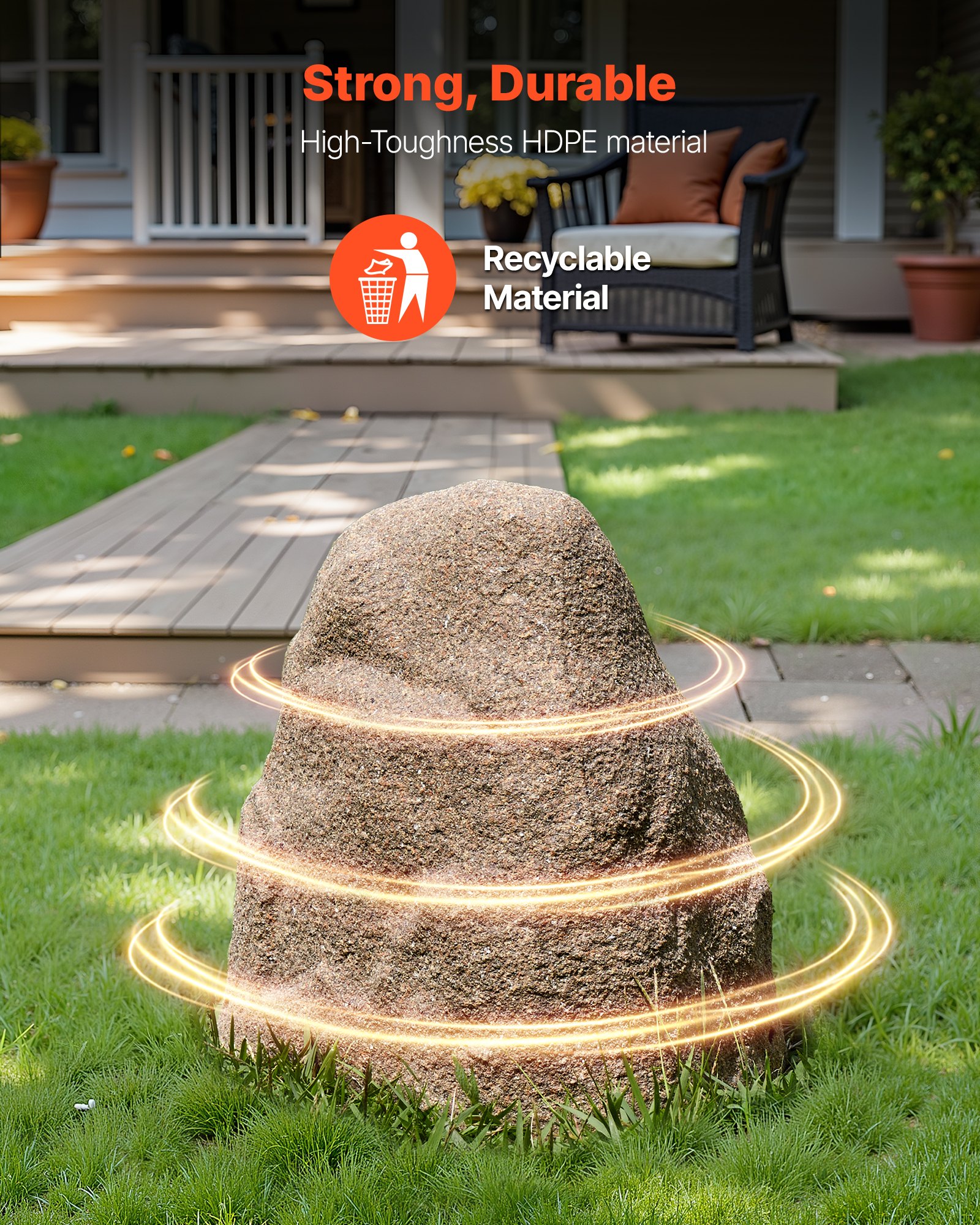 VEVOR Faux Rock Cover, Outdoor Fake Rock Well Pump Cover, Realistic Natural Texture, Lightweight & Weather-Resistant Artificial Boulder for Landscaping Garden Yard Décor, Sandy Brown, Small Size