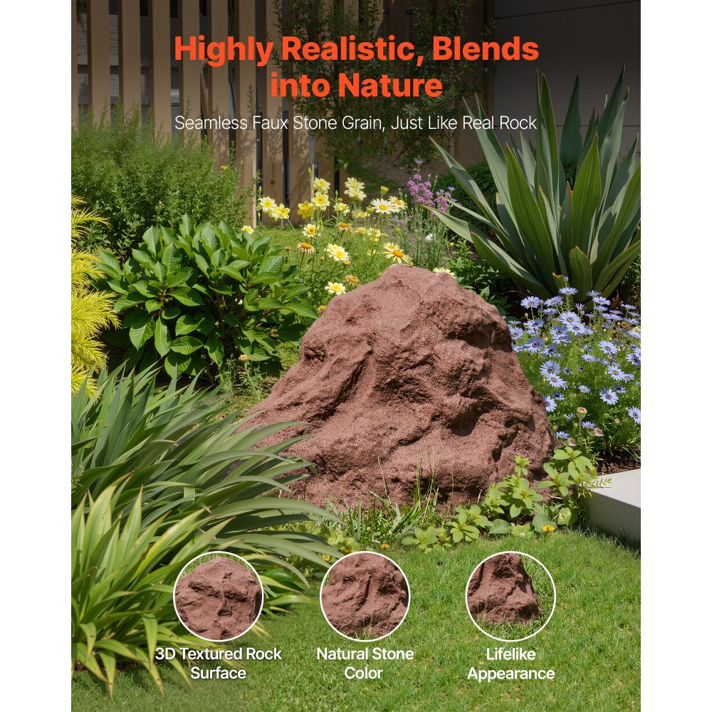 VEVOR Faux Rock Cover, Outdoor Fake Rock Well Pump Cover, Realistic Natural Texture, Lightweight & Weather-Resistant Polyresin Artificial Boulder for Landscaping Garden Yard Décor, Brown, Small Size