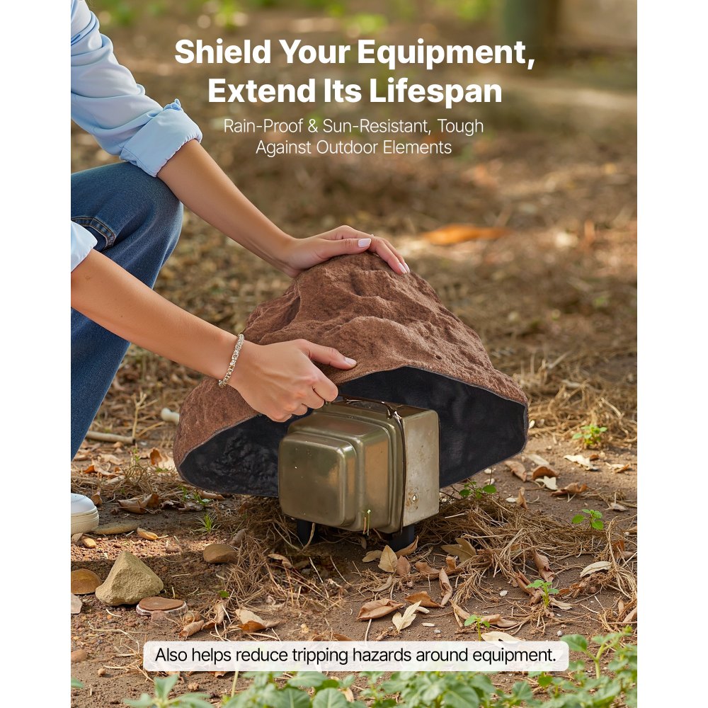 VEVOR Faux Rock Cover, Outdoor Fake Rock Well Pump Cover, Realistic Natural Texture, Lightweight & Weather-Resistant Polyresin Artificial Boulder for Landscaping Garden Yard Décor, Brown, Small Size