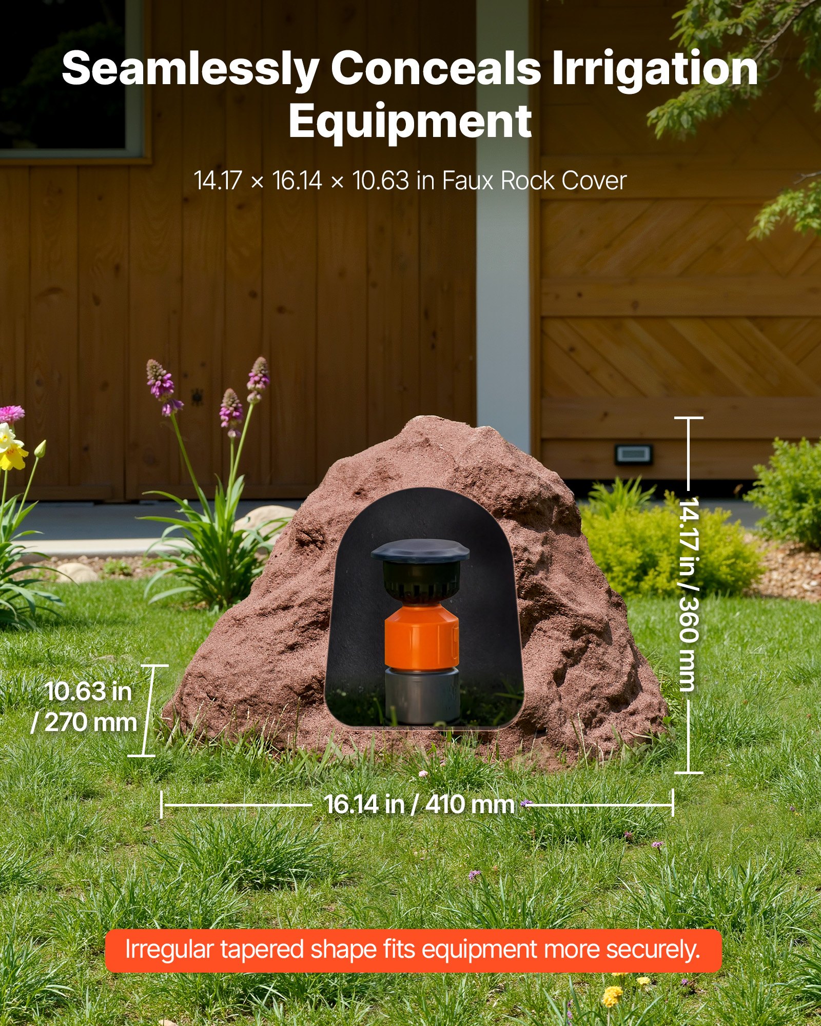 VEVOR Faux Rock Cover, Outdoor Fake Rock Well Pump Cover, Realistic Natural Texture, Lightweight & Weather-Resistant Polyresin Artificial Boulder for Landscaping Garden Yard Décor, Brown, Small Size