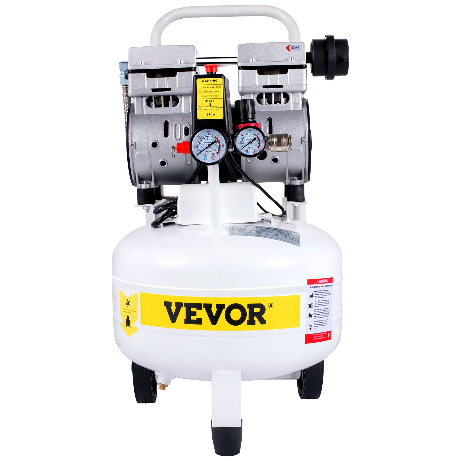 VEVOR Compressor Tank Stille Compressor 25L Olievrije Compressor Luchtcompressor 750W Draagbare Luchttank Gemaakt van Gelegeerd Staal met Druk Meter
