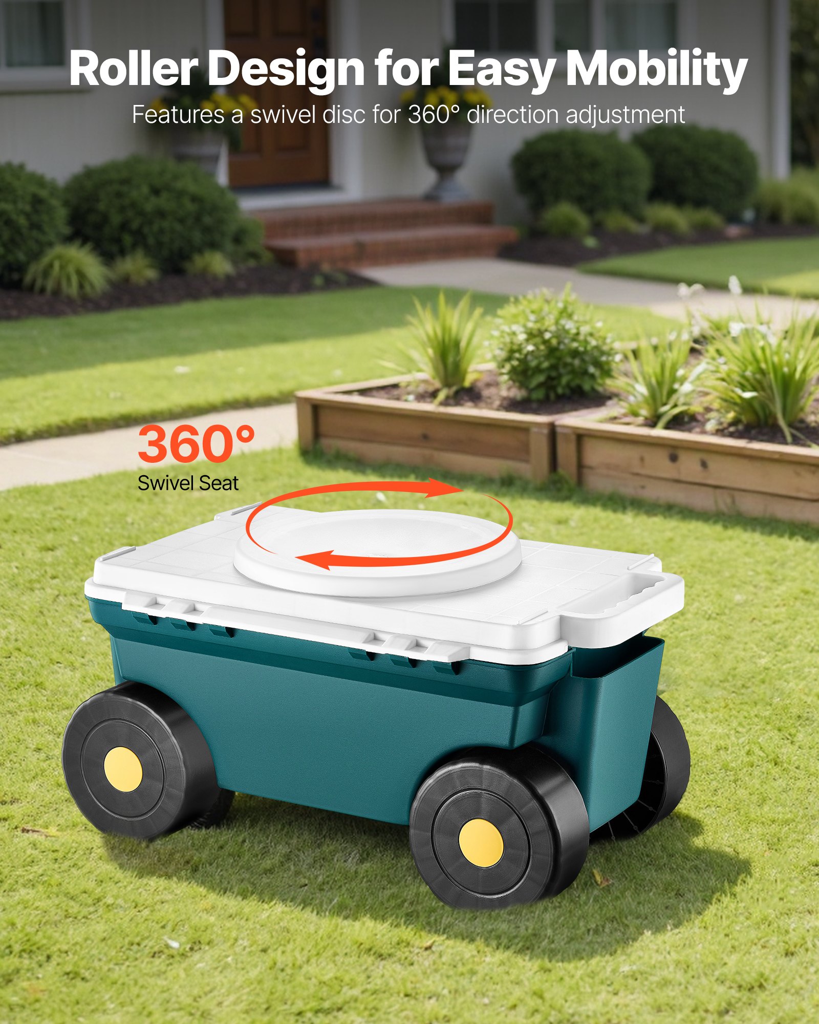 VEVOR Mobiele Tuinstoel 520 x 310 x 280 mm, Zitplaatswagen, 2-in-1 Tuinwagen, Rolstoel, Draagvermogen tot 123 kg, Tuinhulp, Tuinkruk met opbergruimte voor wieden en planten in de tuin