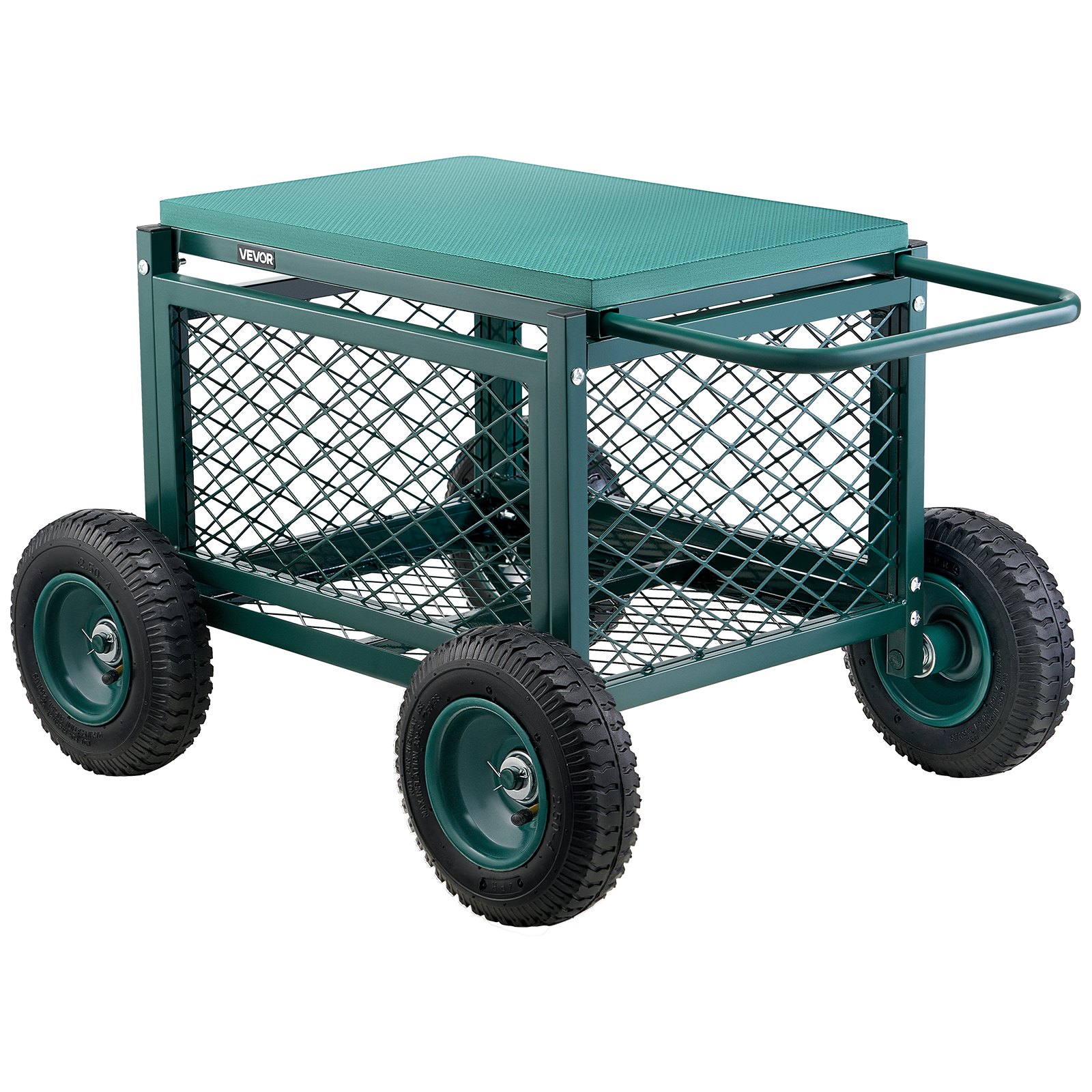 VEVOR Rolling Garden Cart with Seat, Metal Rolling Garden Work Seat with Wheels, Supports up to 400 LBS, Heavy Duty Gardening Cart Scooter, Outdoor Wagon & Stool on Wheels for Lawn, Patio, Backyard