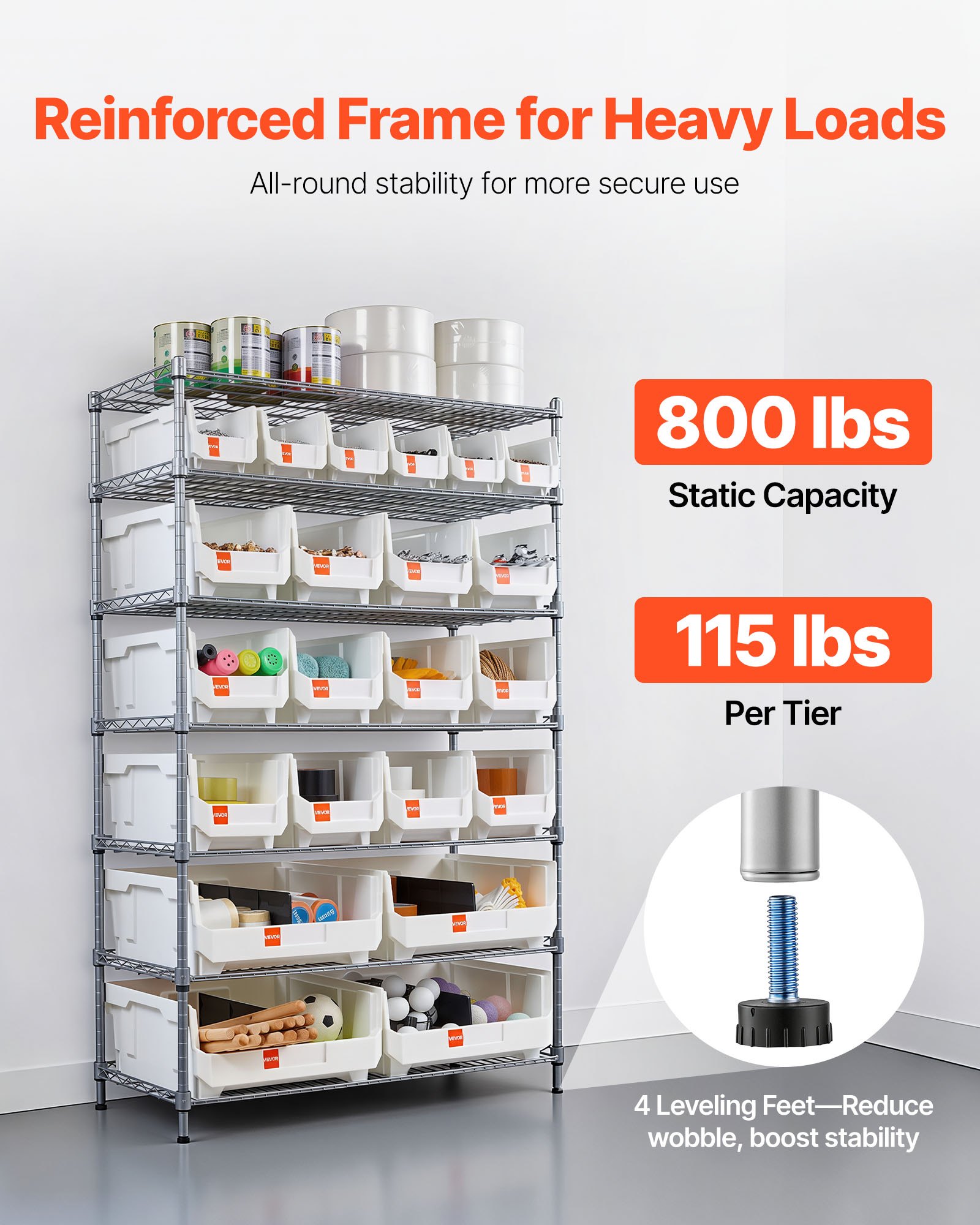 VEVOR 7-Tier Rolling Bin Storage Rack, 22 Organizer Bins, Bin Rack Storage Steel Wire Shelving System with Wheels, Mobile Tool Organizer for Garage, Warehouse, Office, Restaurant, Classroom, Kitchen