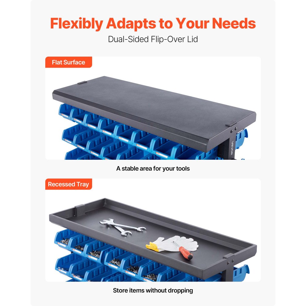 VEVOR 7-Tier Double-Sided Rolling Bin Storage Rack, 94 Plastic Bins, Dual-Sided Parts Organizer with Wheels, Mobile Tool Organizer for Garage, Warehouse, Office, Restaurant, Classroom, Kitchen