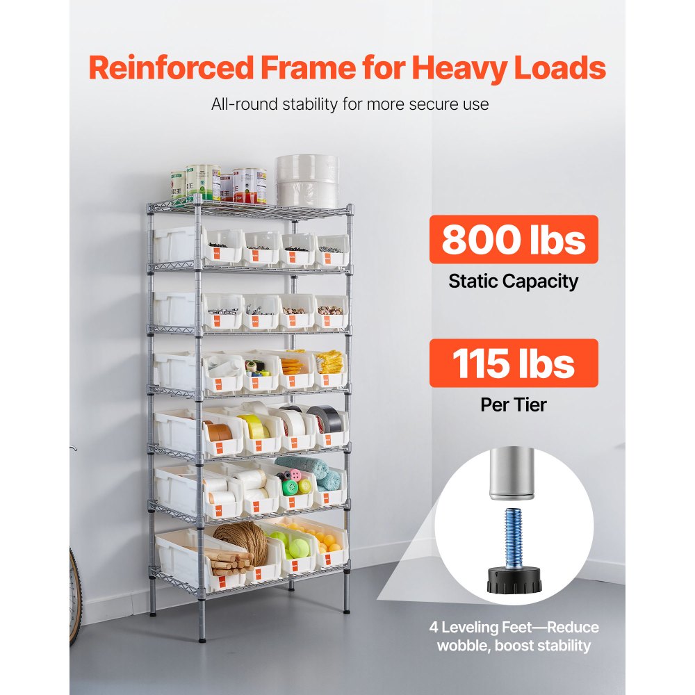 VEVOR 7-Tier Rolling Bin Storage Rack, 24 Small Bins, Bin Rack Storage Steel Wire Shelving System with Wheels, Mobile Tool Organizer for Garage, Warehouse, Office, Restaurant, Classroom, Kitchen