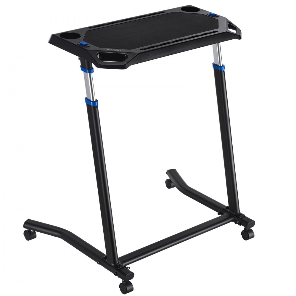 VEVOR stationaire, opvouwbare en verstelbare tafel voor hometrainer en loopband met vergrendelbare wielen, antislip fitnesstafel met meerdere sleuven voor hometrainers en stuurstangen.