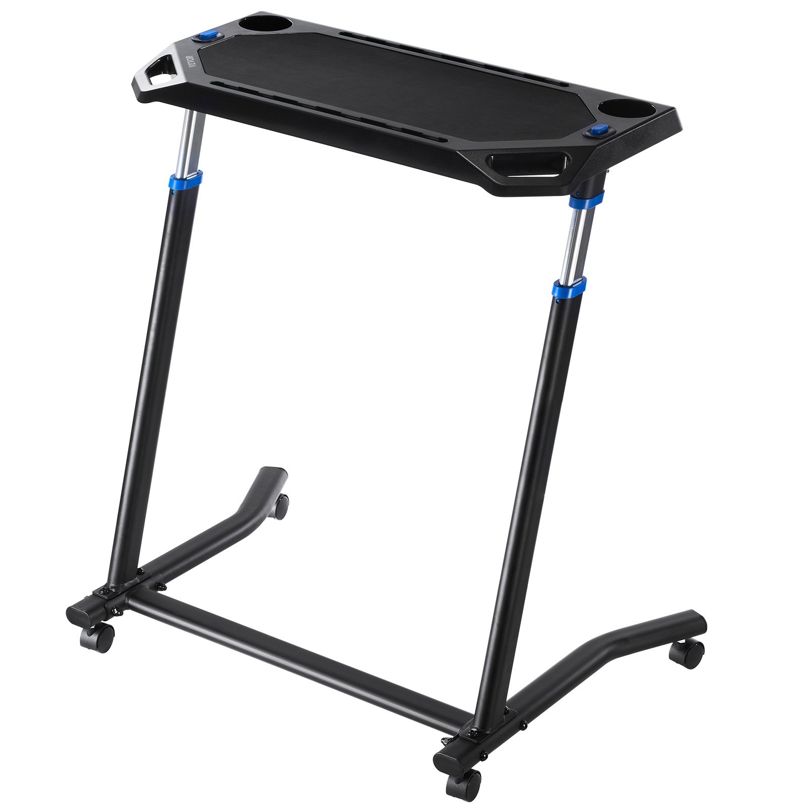 VEVOR stationaire, opvouwbare en verstelbare tafel voor hometrainer en loopband met vergrendelbare wielen, antislip fitnesstafel met meerdere sleuven voor hometrainers en stuurstangen.