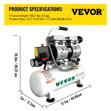 VEVOR Luchtcompressor Olievrije Compressor Pomp Draagbaar 550W Olievrije Stille Compressor 9L Olievrije Draagbare Luchtcompressor De Perfecte Eenheid