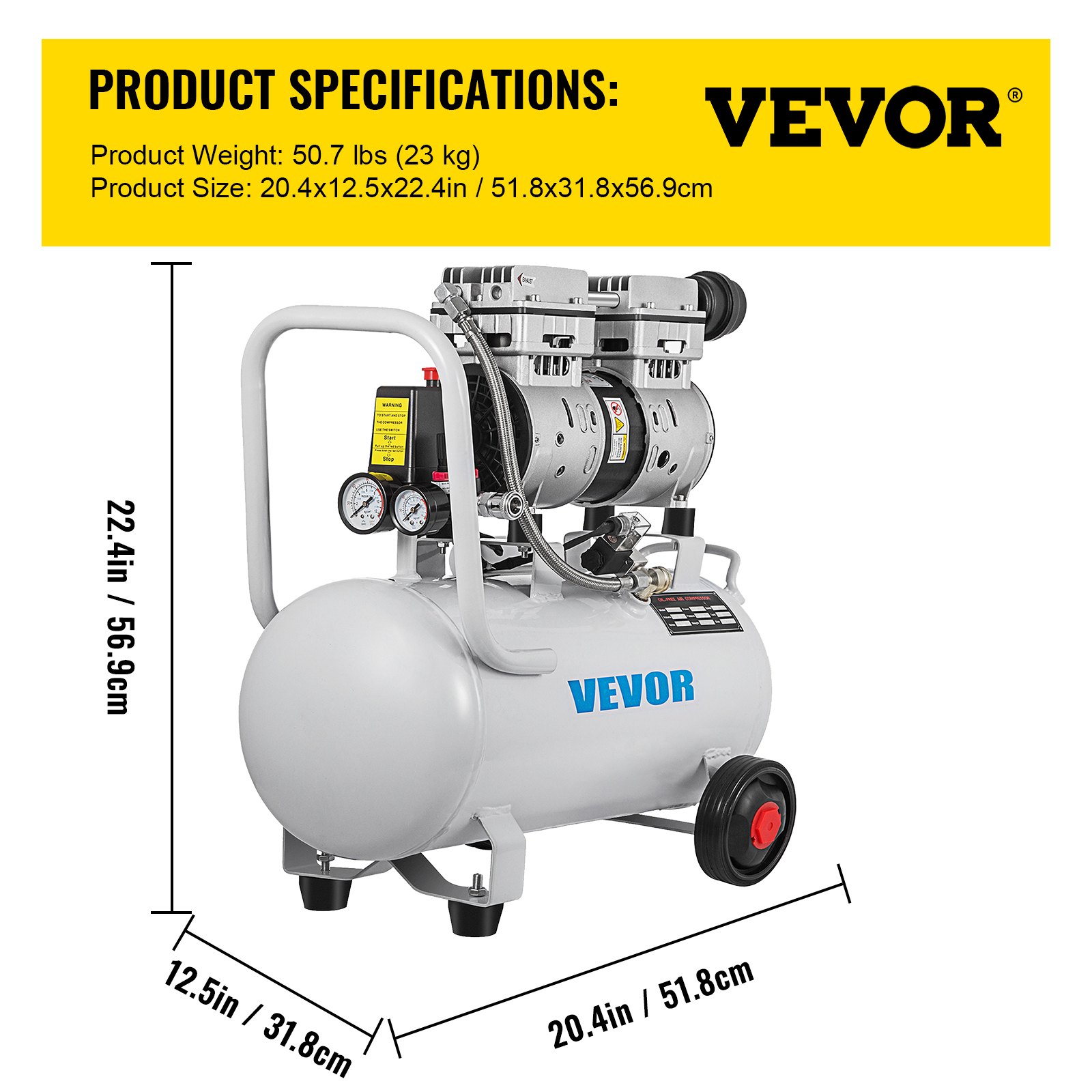 VEVOR Olievrije Compressor Draagbare Luchtcompressor 750W Draagbare Stille Luchtcompressor 30L Luchtcompressor Olievrije Pomp Draagbaar