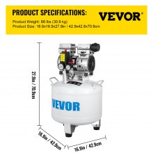 VEVOR Vertical Air Compressor 8.8 Gallon Ultra Quiet Oil-free Air Compressor 40L Tank Silent Air Compressor 850W Oil free Compressor Low noise